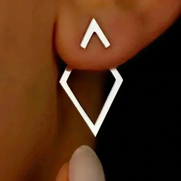 Stylish Pair of Elegant Geometric Open-Back Earrings with Stainless Steel Posts - Picture 2 of 6